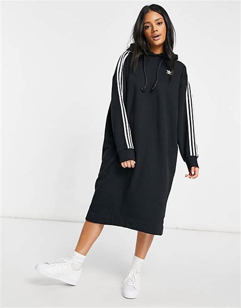 kaputzenkleid mt streifen damen adidas|adidas Originals – adicolor – Kapuzenkleid in Schwarz mit drei .